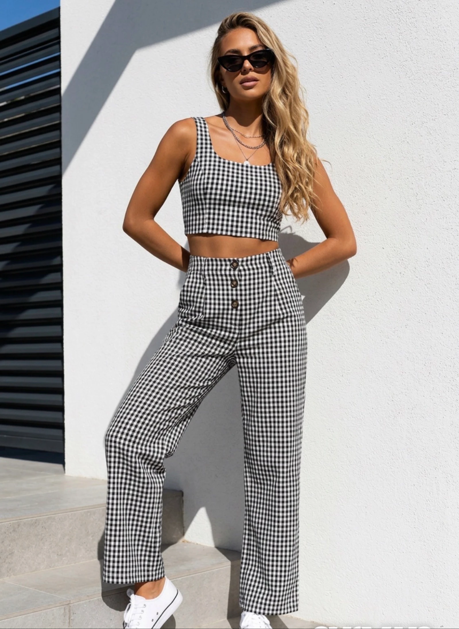 Pantalon large vichy 